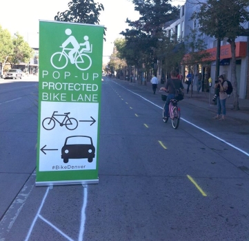 protected bike lane demonstration in Denver