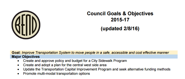 City of Bend, Active Transportation goals 2015 - 2017