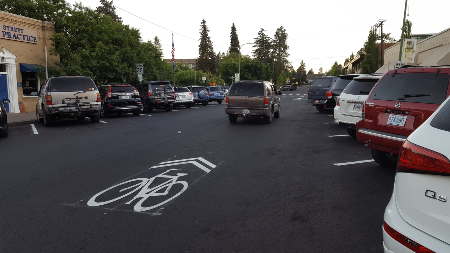 Sharrows in downtown Bend