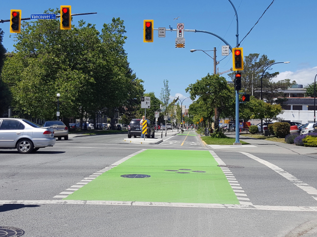 Protected bike lane in downtown Victoria