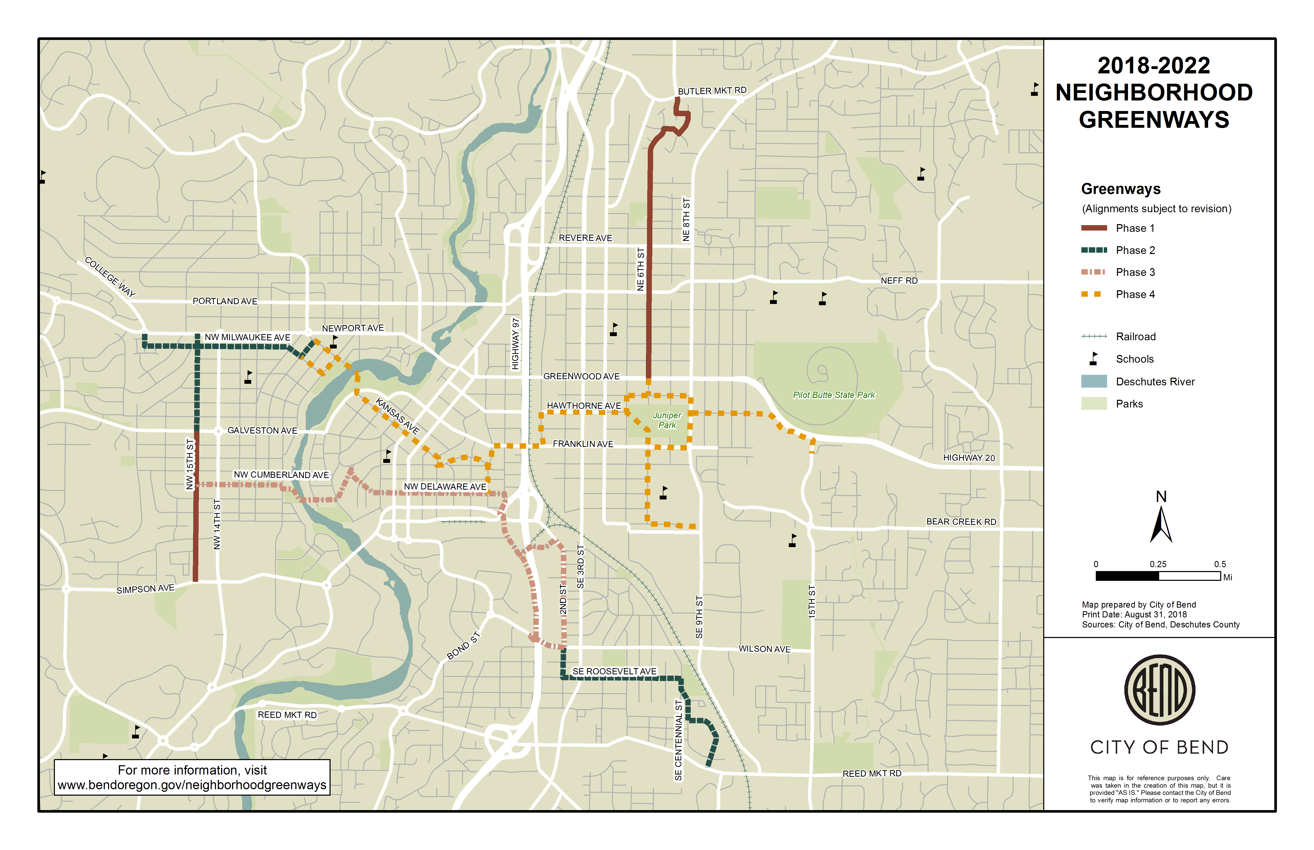 City of Bend Neighborhood Greenway map - Aug 2018